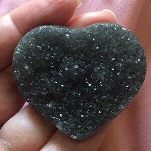 Black Amethyst druzy heart rare! W stand